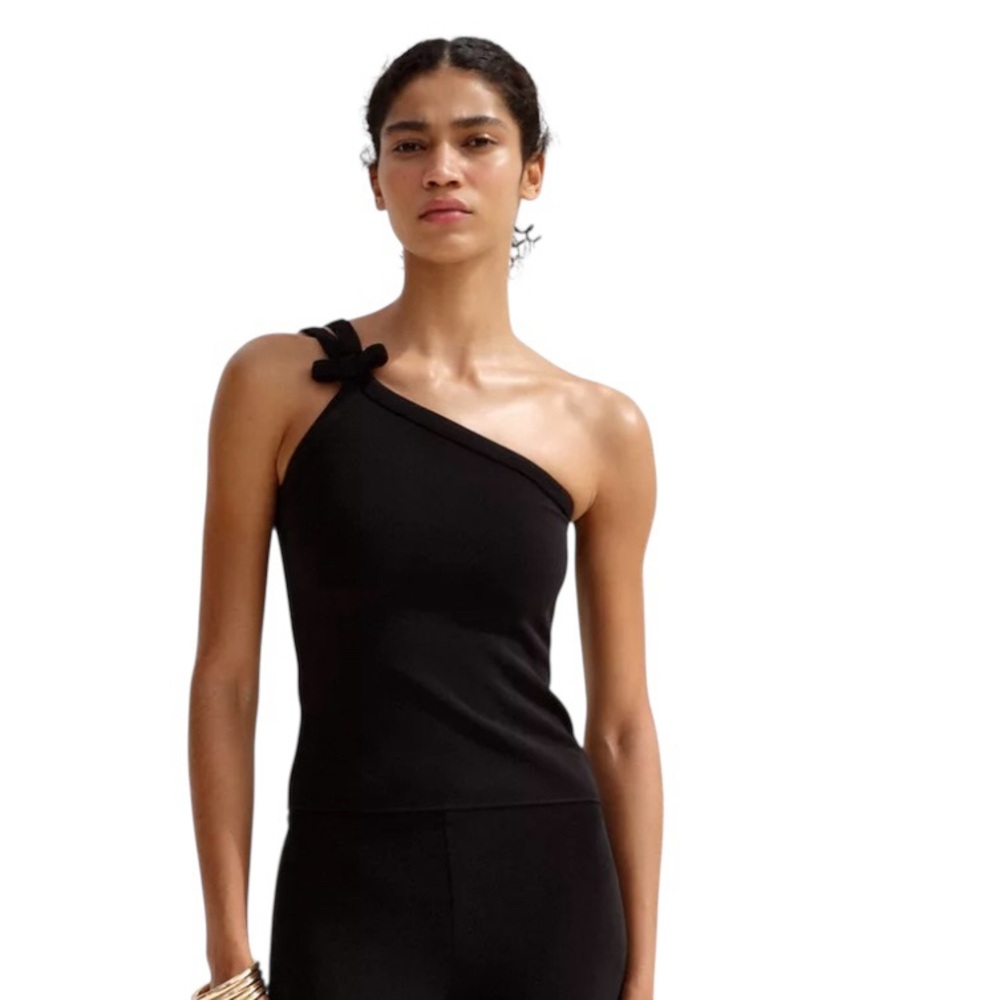 Zara Asymmetrical Bow Tank Top Small Modern Vacation Party Neutral NWT
